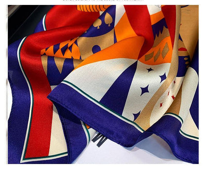 新しいインスタイルのトランププリントシルクスカーフ/100% マルベリーシルクスカーフ/カラーブロックパターンの小さな正方形のスカーフ/彼女へのギフト