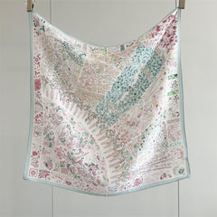 26'' Pink Monet Garden Mulberry Silk Scarf – Artistic Floral Square Silk Shawl for Women, Romantic & Elegant Accessory