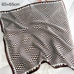 26'' Coffee Plaid Mulberry Silk Scarf – Sophisticated Women’s Square Shawl with a Classic, Elegant Check Pattern