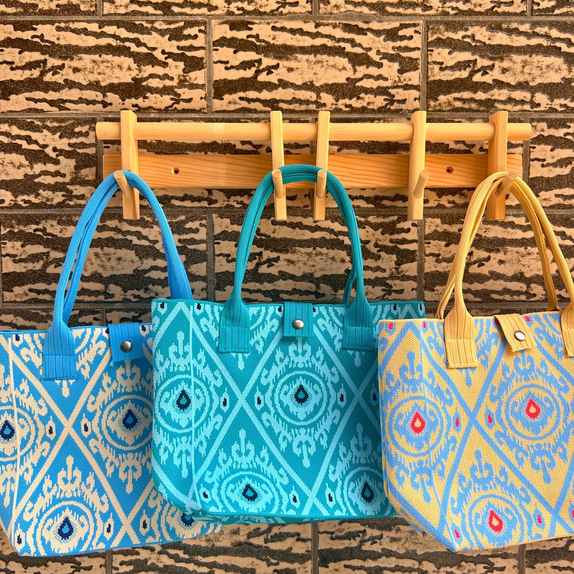 Ikat-Inspired Pattern Knit Tote