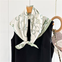 26'' Minimalist Green Lock Mulberry Silk Scarf – Simple & Elegant Square Silk Shawl for Women, Modern Chic Accessory