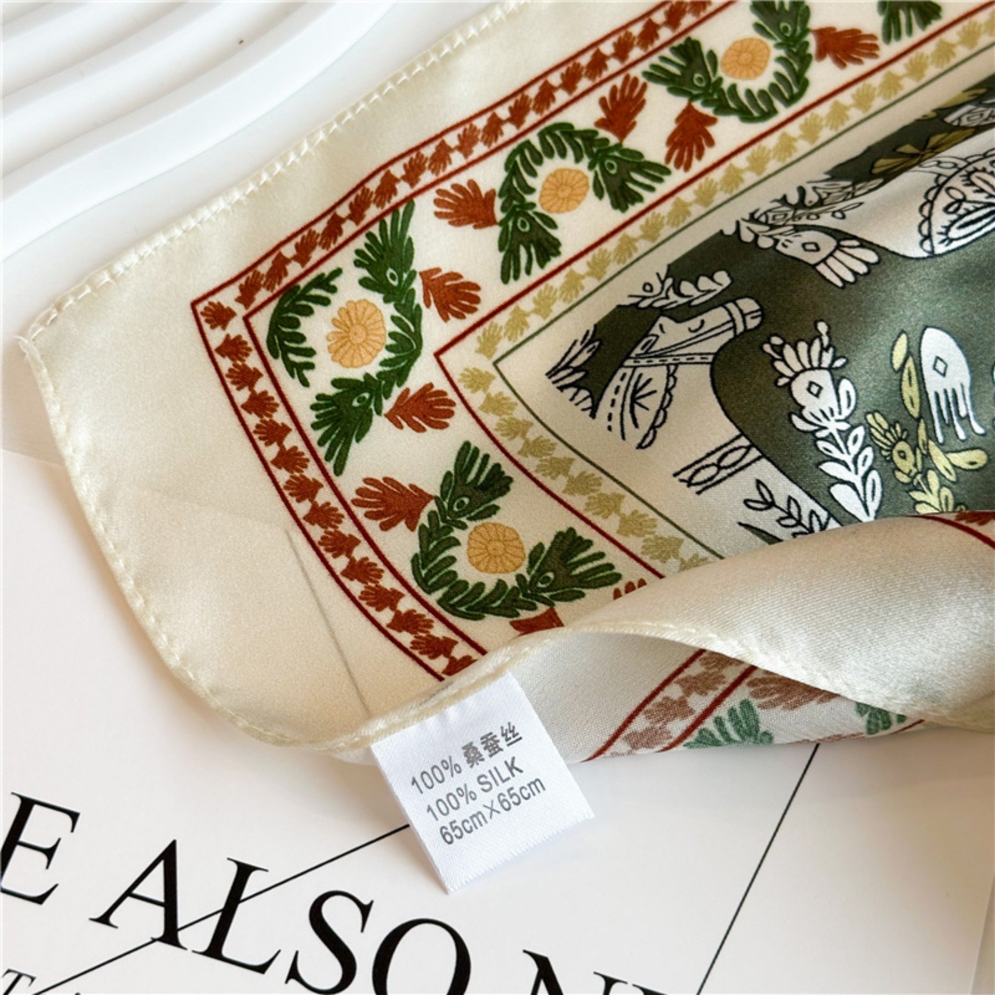 Green Equestrian Horse Print Silk Scarf | 100% Mulberry Silk 26&