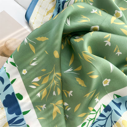 65cm Fresh Floral Mulberry Silk Scarf – Elegant Square Silk Shawl for Women, Lightweight &amp; Versatile Accessory