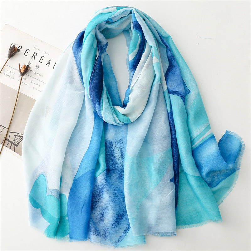 Spring and summer thin cotton and linen feel scarf creative geometric rough edge  scarf warm shawl women
