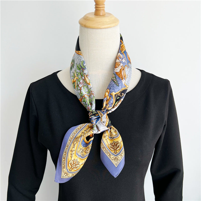 65cm Greek Mythology Mulberry Silk Scarf – Artistic Square Shawl for Women, Spring &amp; Autumn Style