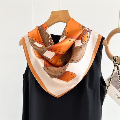 65cm Belt Pattern Mulberry Silk Scarf – Square Silk Shawl for Women, Elegant &amp; Versatile Accessory