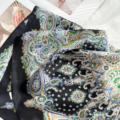 26'' Black Base Colorful Paisley Mulberry Silk Scarf – Elegant Square Silk Shawl for Women, Luxury Fashion Accessory