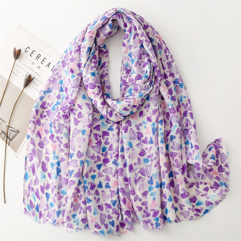 Spring and summer thin cotton and linen feel scarf colored magnet geometric  scarf shawl women