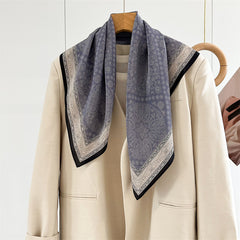 26'' Blue Check Mulberry Silk Scarf – Classic Square Silk Shawl for Women, Elegant & Versatile Accessory
