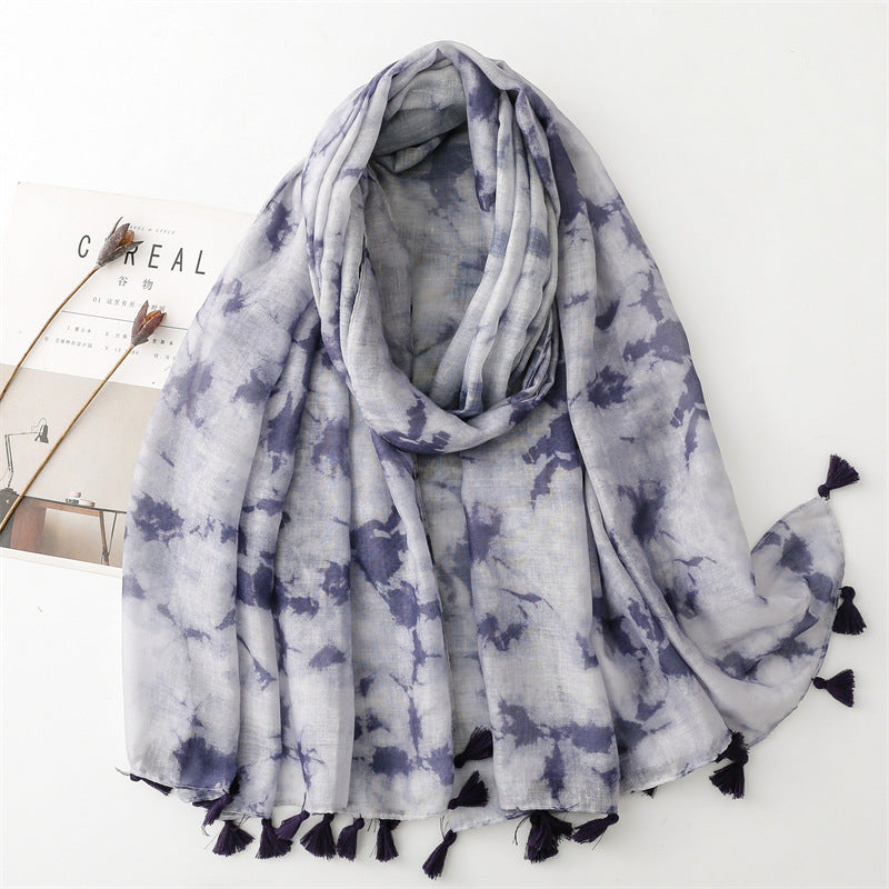 Dark gradual change ink painting scarf travel sunscreen scarf Hanfu accessories photo encryption Bali yarn shawl