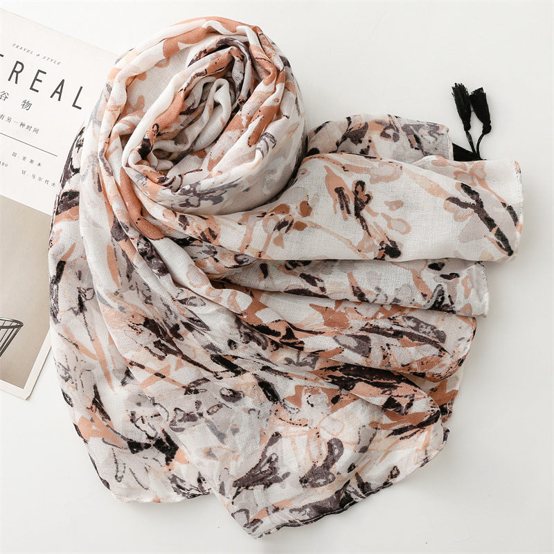 scarf graffiti hand-painted retro scarf soft feel  scarf cotton and linen feel fringed travel shawl
