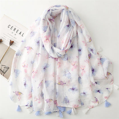 Summer and autumn new butterfly sequin printed cotton and linen  scarf air conditioner sunscreen shawl scarf women