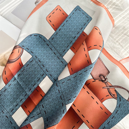 65cm Belt Pattern Mulberry Silk Scarf – Square Silk Shawl for Women, Elegant &amp; Versatile Accessory