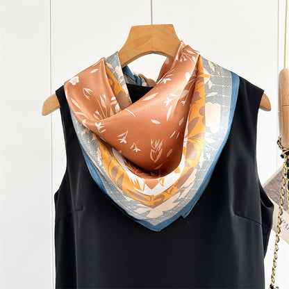 65cm Fresh Floral Mulberry Silk Scarf – Elegant Square Silk Shawl for Women, Lightweight &amp; Versatile Accessory