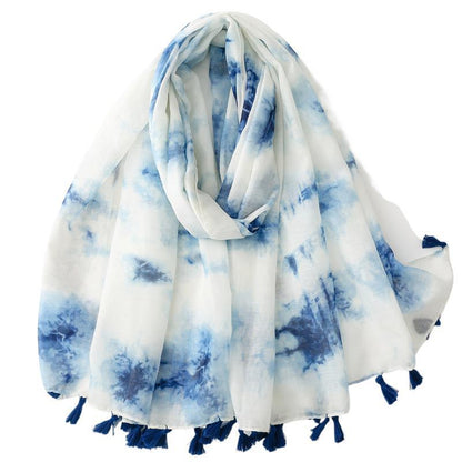 Plain color gradual change ink painting scarf travel sunscreen  scarf Hanfu accessories photo encryption Bali yarn shawl