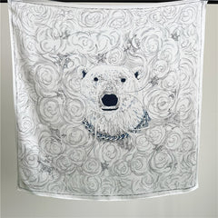 65cm Polar Bear Print Mulberry Silk Scarf – Cute Animal Square Shawl