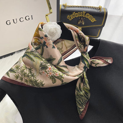 Vintage Jungle Animals 100% mulberry Silk Scarf/Silk head scarf/Silk hair scarf/Silk neck scarf/Mother&