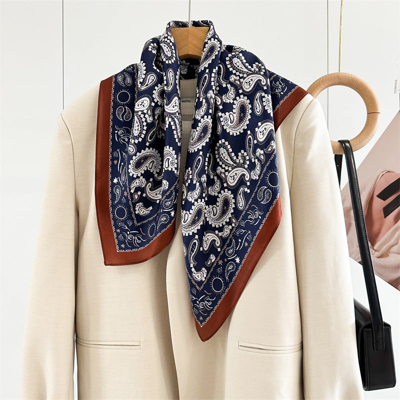 Double Crepe Silk Paisley Design Scarf 65cm Mulberry Silk Spring Summer Fashion Shawl