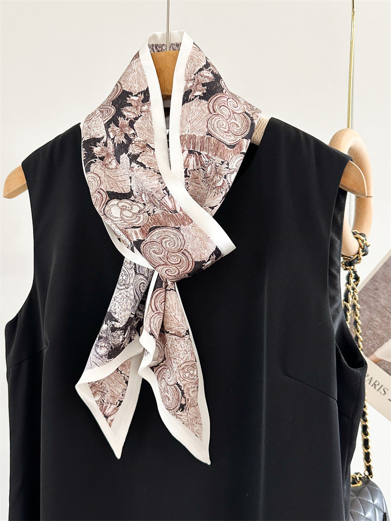 Camellia Double-Sided Mulberry Silk Scarf | Artistic Long Ribbon for Spring &amp; Summer