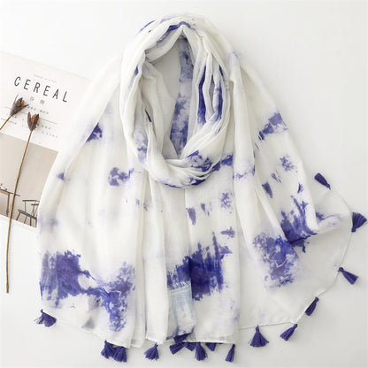 Plain color gradual change ink painting scarf travel sunscreen  scarf Hanfu accessories photo encryption Bali yarn shawl