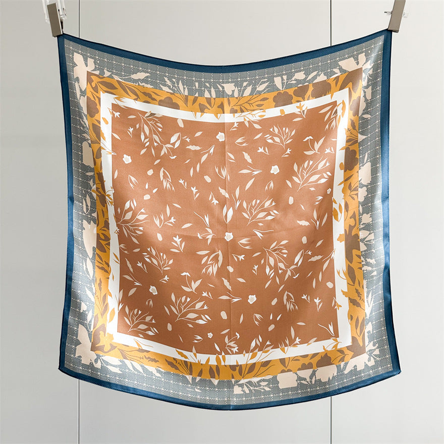 65cm Fresh Floral Mulberry Silk Scarf – Elegant Square Silk Shawl for Women, Lightweight &amp; Versatile Accessory