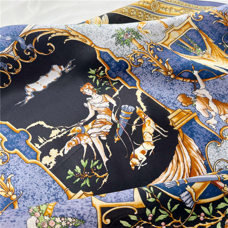 65cm Greek Mythology Mulberry Silk Scarf – Artistic Square Shawl for Women, Spring &amp; Autumn Style