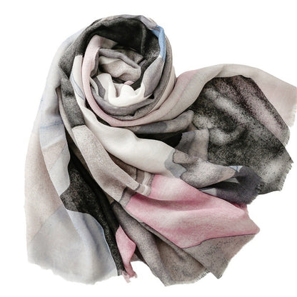 Spring and summer thin cotton and linen feel scarf creative geometric rough edge  scarf warm shawl women