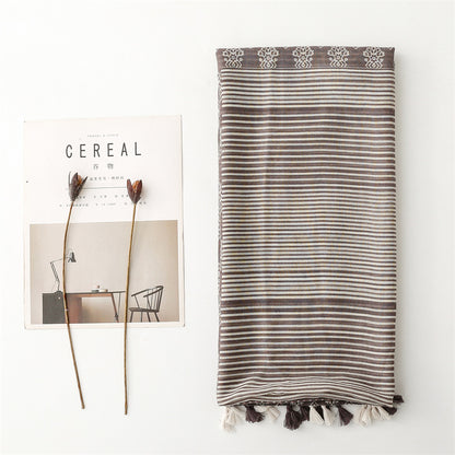 Exotic ethnic style wear accessories travel shawl cotton and linen feel Bali yarn scarf color matching geometric fringed  scarf