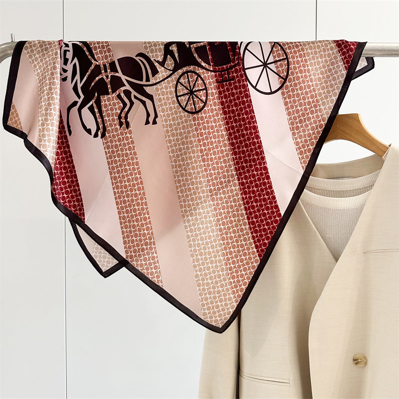 Classic 65cm Mulberry Silk Carriage Stripe Scarf – Double Crepe Square Shawl for Spring &amp; Summer Elegance