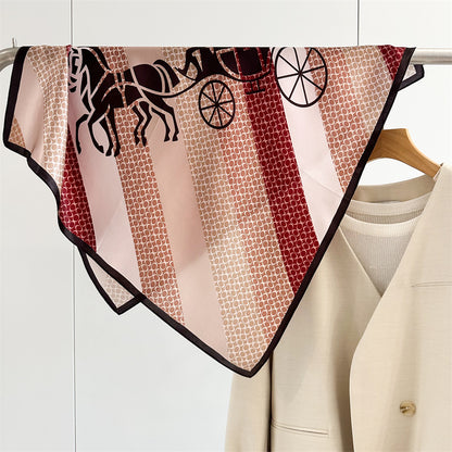 Classic 65cm Mulberry Silk Carriage Stripe Scarf – Double Crepe Square Shawl for Spring &amp; Summer Elegance