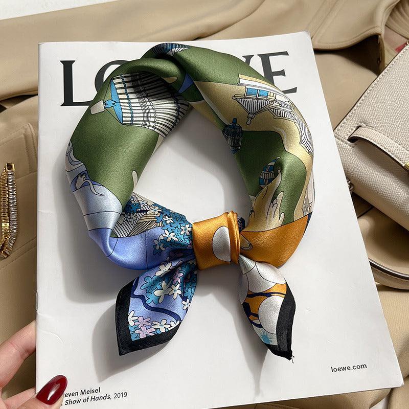 カラーブロック熱気球パターン 100% マルベリー シルクスカーフ/シルクヘッドスカーフ/シルクヘアスカーフ/シルクネックスカーフ/母の日ギフト/バッグアクセサリー/彼女へのギフト