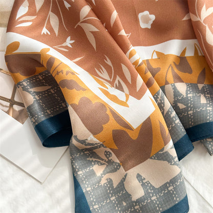 65cm Fresh Floral Mulberry Silk Scarf – Elegant Square Silk Shawl for Women, Lightweight &amp; Versatile Accessory