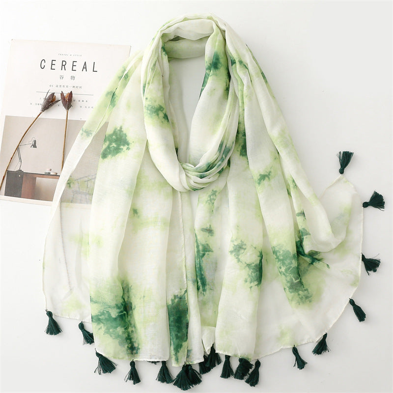 Plain color gradual change ink painting scarf travel sunscreen  scarf Hanfu accessories photo encryption Bali yarn shawl