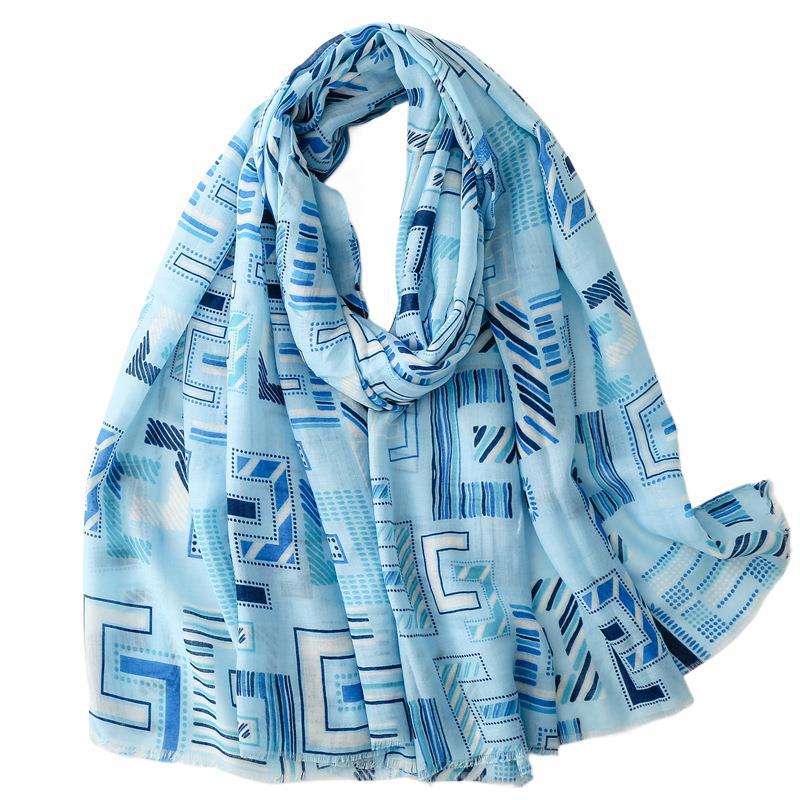 Spring and summer thin cotton and linen feel scarf colored magnet geometric  scarf shawl women