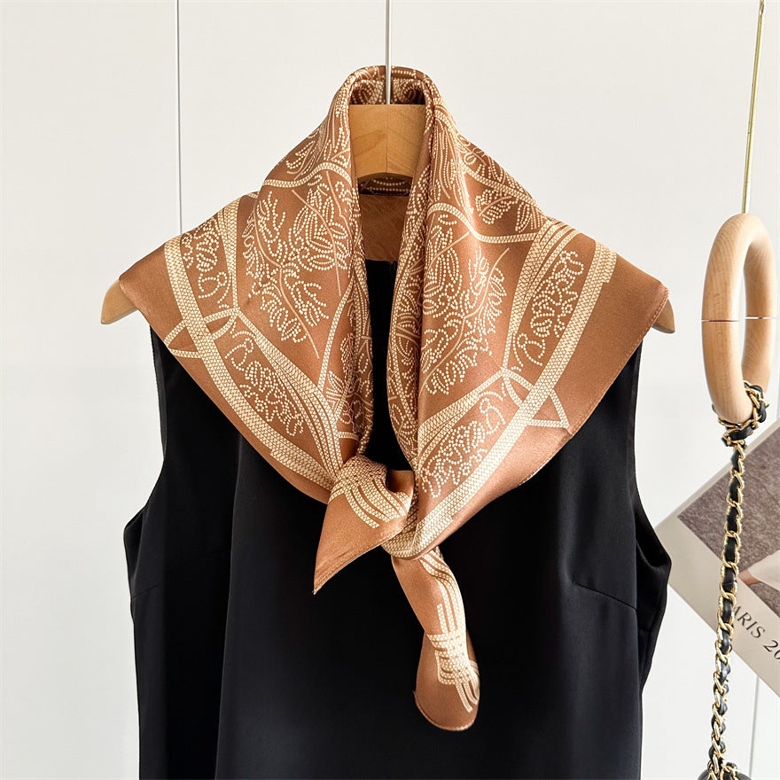 65cm Tree of Life Mulberry Silk Scarf – 12mmi Square Silk Shawl for Women, Elegant &amp; Versatile Accessory