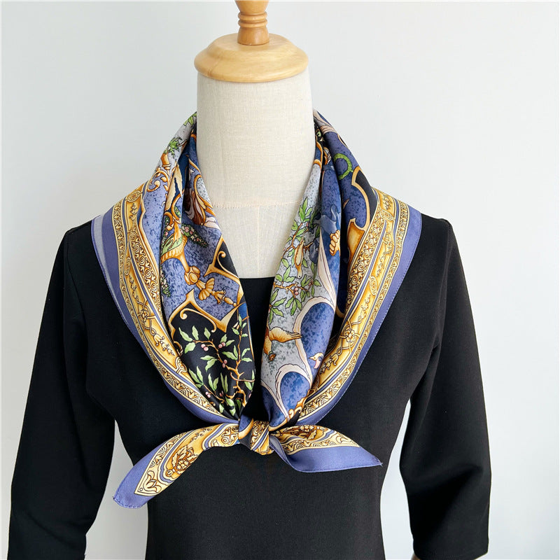 65cm Greek Mythology Mulberry Silk Scarf – Artistic Square Shawl for Women, Spring &amp; Autumn Style