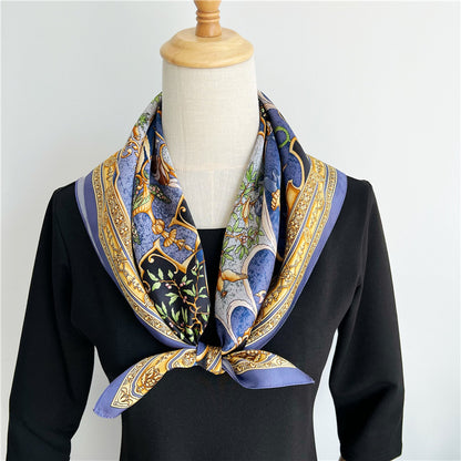 65cm Greek Mythology Mulberry Silk Scarf – Artistic Square Shawl for Women, Spring &amp; Autumn Style