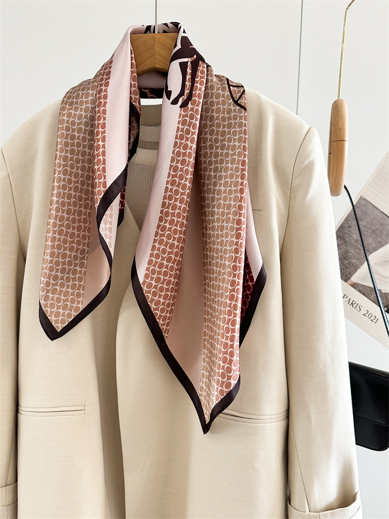 Classic 65cm Mulberry Silk Carriage Stripe Scarf – Double Crepe Square Shawl for Spring &amp; Summer Elegance