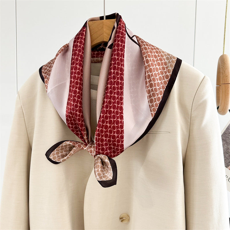 Classic 65cm Mulberry Silk Carriage Stripe Scarf – Double Crepe Square Shawl for Spring &amp; Summer Elegance