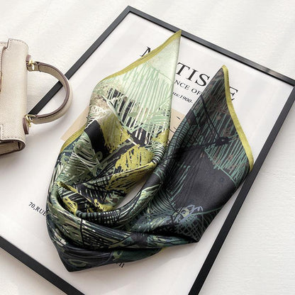 Karierter Graffiti-Schal aus 100 % Maulbeerseide/Kopftuch aus Seide/Haarschal aus Seide/Halstuch aus Seide/Muttertagsgeschenke/Taschenaccessoire/Geschenk für Sie