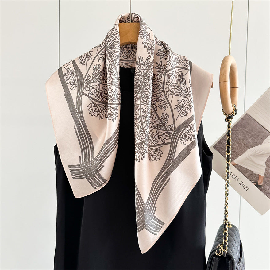 65cm Tree of Life Mulberry Silk Scarf – 12mmi Square Silk Shawl for Women, Elegant &amp; Versatile Accessory