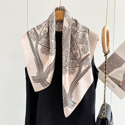 65cm Tree of Life Mulberry Silk Scarf – 12mmi Square Silk Shawl for Women, Elegant &amp; Versatile Accessory