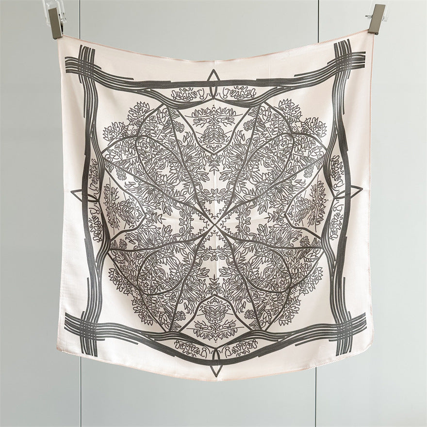 65cm Tree of Life Mulberry Silk Scarf – 12mmi Square Silk Shawl for Women, Elegant &amp; Versatile Accessory