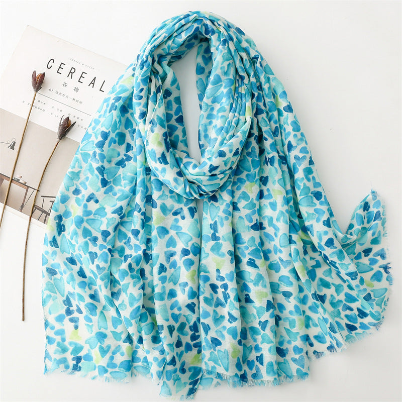 Spring and summer thin cotton and linen feel scarf colored magnet geometric  scarf shawl women