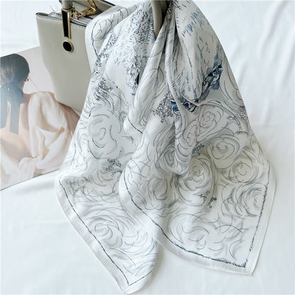 65cm Polar Bear Print Mulberry Silk Scarf – Cute Animal Square Shawl