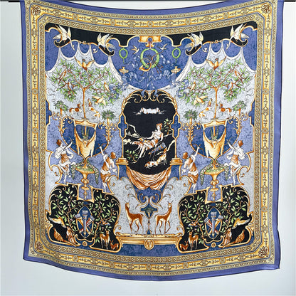65cm Greek Mythology Mulberry Silk Scarf – Artistic Square Shawl for Women, Spring &amp; Autumn Style