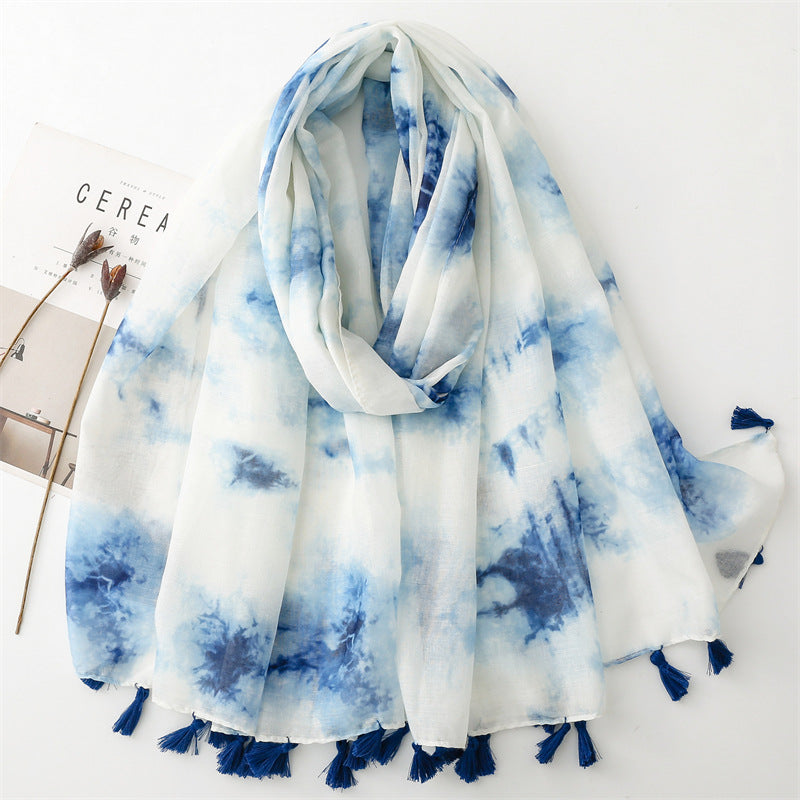 Plain color gradual change ink painting scarf travel sunscreen  scarf Hanfu accessories photo encryption Bali yarn shawl