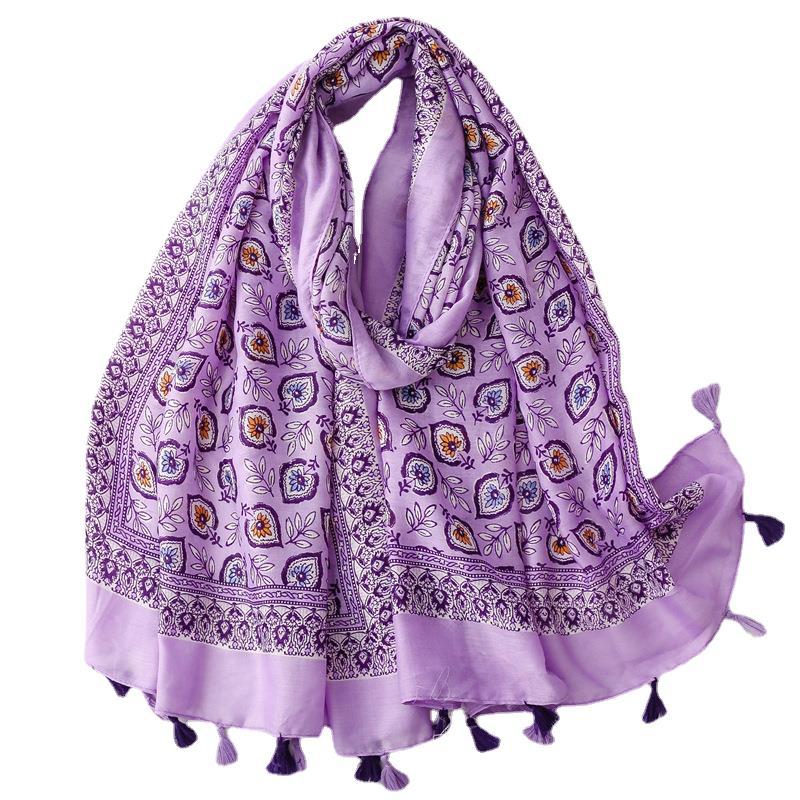 Spring and summer new cotton and linen feel scarf celebrity style shell flower fringed  scarf warm shawl