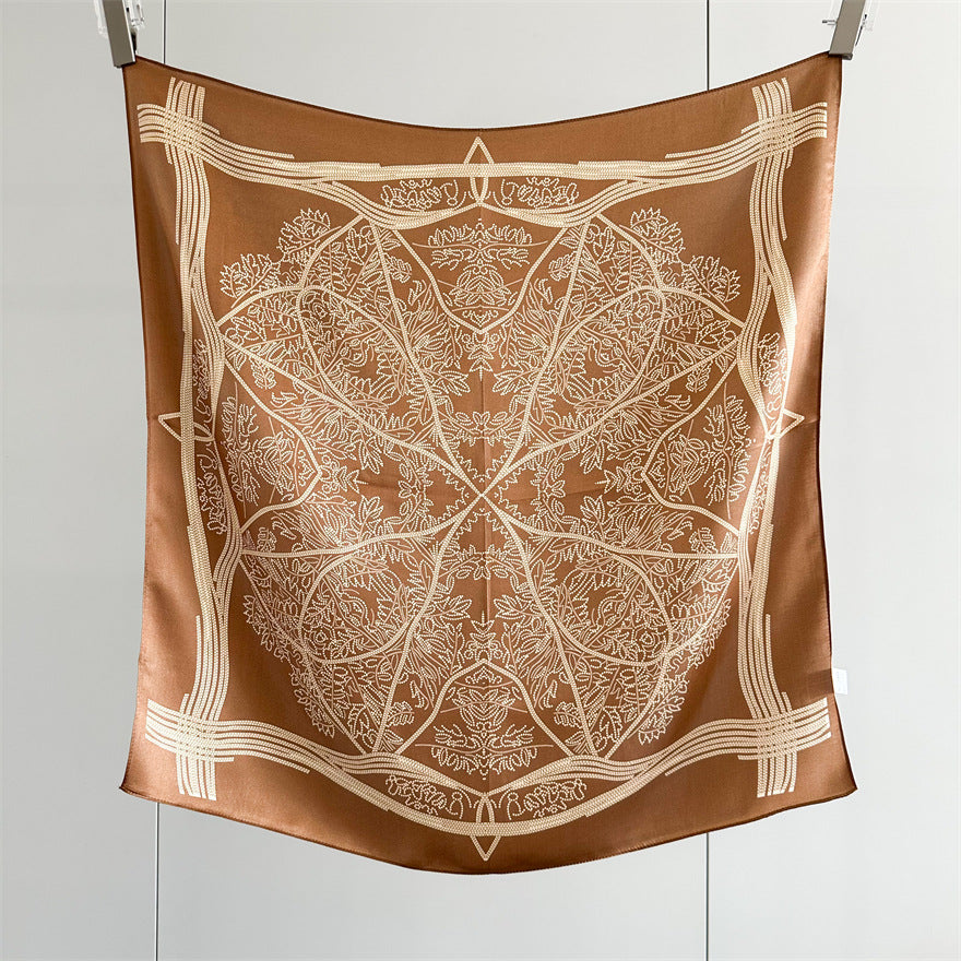 65cm Tree of Life Mulberry Silk Scarf – 12mmi Square Silk Shawl for Women, Elegant &amp; Versatile Accessory