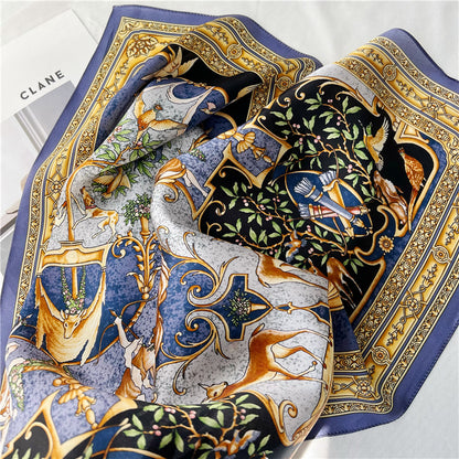 65cm Greek Mythology Mulberry Silk Scarf – Artistic Square Shawl for Women, Spring &amp; Autumn Style